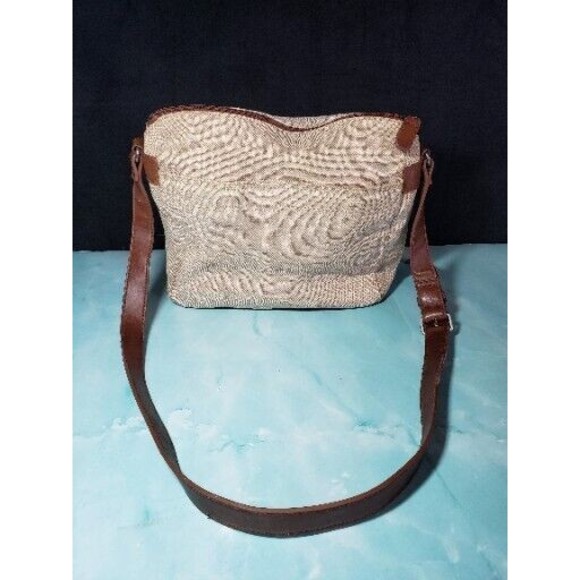 Relic Shoulder Bag Beige Fabric Chocolate Brown Faux Leather Trim - Picture 3 of 7